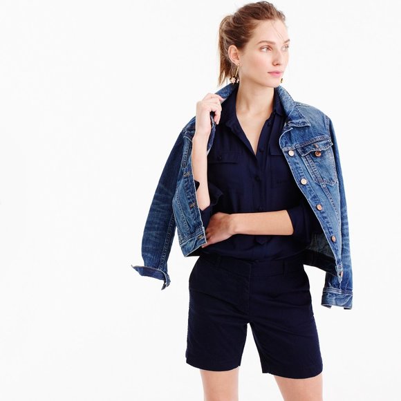 NWT Womens Size 0 J. Crew Navy Blue 7" Stretch Chino Shorts with Pockets - Picture 2 of 2